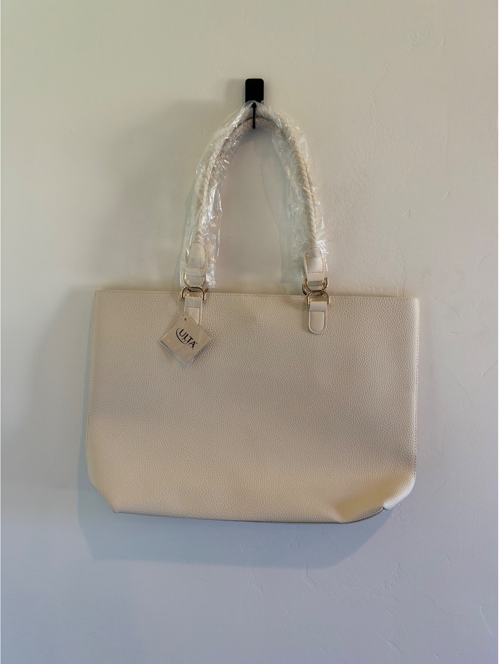 ULTA Beauty Cream Pebbled Tote Bag Gold Hardware New with Tags